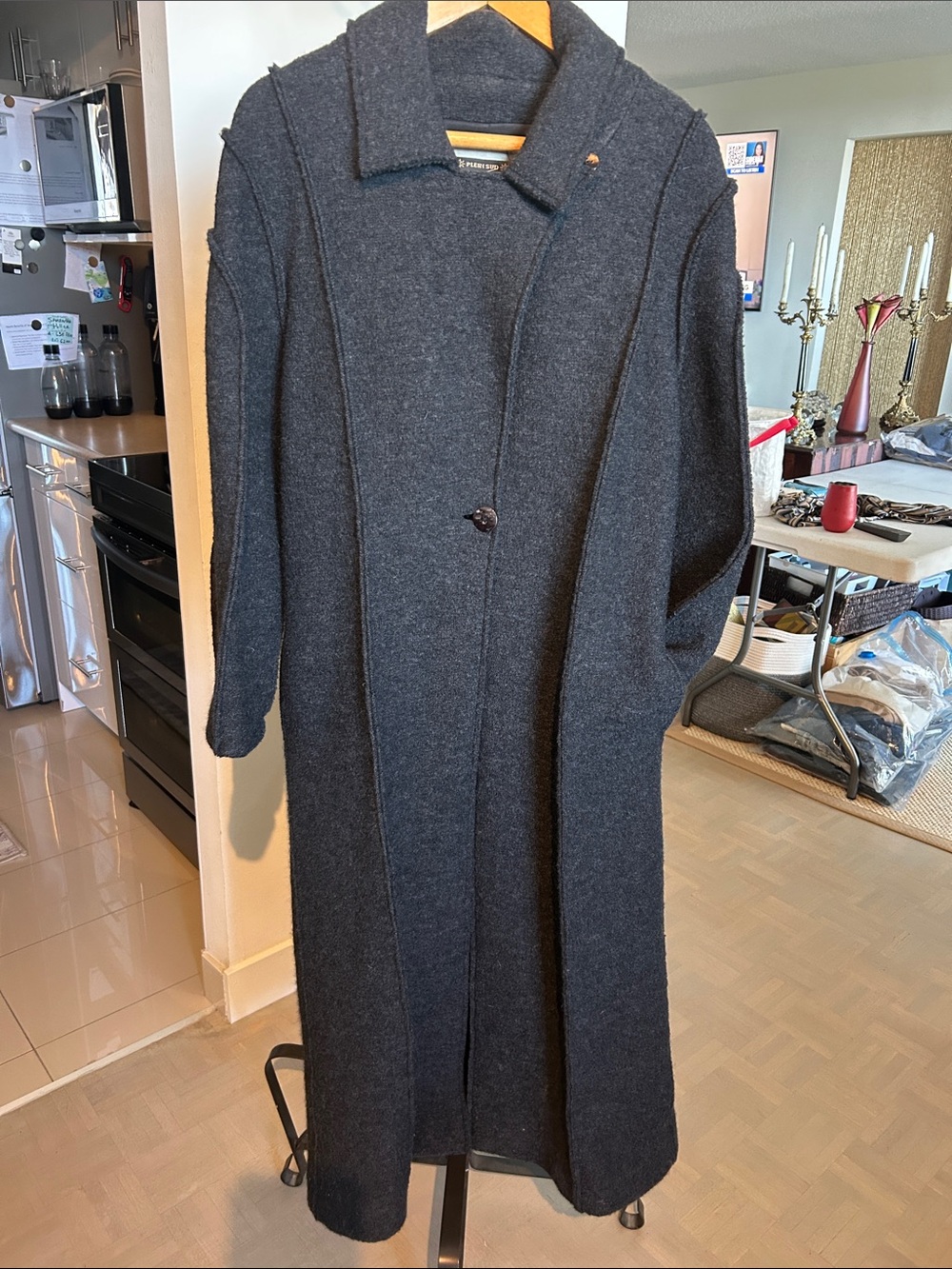 PLEIN SUD Women's Long Dark Gray Wool-Blend Coat.Great details and high quality
